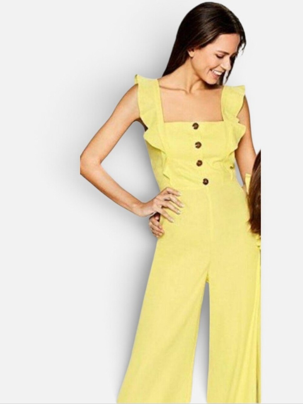 Yellow Ruffle-Sleeve Wide-Leg Jumpsuit